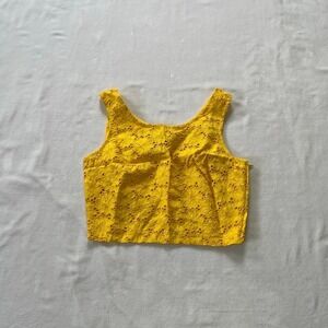 Vintage Small Caché Linen Eyelet Lace Crop Top Yellow Deadstock NWT Blouse USA